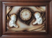 Obraz na prezent dla dziecka z zegarem i aniołkami - Rękodzieło - A5Z-2 ART DECO