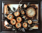 NOWOCZESNY, ELEGANCKI OBRAZ I ZEGAR Z SKÓRY. RĘKODZIEŁO. NA WIELE OKAZJI. K6Z-7 ART DECO