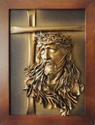 Jezus Chrystus - Krzyż w tle - obraz rękodzielo ze skóry - JEZUS W CIERNIOWEJ KORONIE - JC3-1 ART DECO