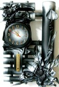 CZARNO-SREBRNY ZEGAR SCIENNY DRABINKA - B10T-1 ART DECO