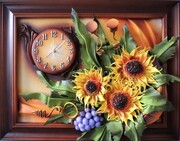 Obraz z zegarem w tle - SŁONECZNIKI - K6Z-1 ART DECO
