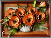 Obraz - pomarańczowy bukiecik w wiklinowym koszu - prezent na urodziny - emeryturę ART DECO