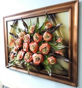 Elegancki obraz na ścianę do salonu z bukietem pomarańczowych róż PREZENT NA JUBILEUSZ ART DECO