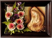 PIĘKNY OBRAZ Z MATKĄ BOŻĄ Z KWIATAMI ZE SKÓRY - K5S-5 ART DECO