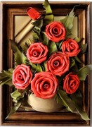 Obraz z bukietem czerwonych róż w pozłacanej ramie - prezent dla kobiety, mamy, babci ART DECO