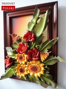 Obraz z kwiatami - Słoneczniki w towarzystwie maków:) RĘKODZIEŁO ZE SKÓRY ART DECO