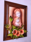 Obraz z Matką Boską ze skóry w drewnianej ramie RĘKODZIEŁO na prezent ART DECO