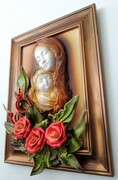 Piękny obraz z Maryją i czerwonymi różami w złotej ramie - Prezent na Ślub ART DECO