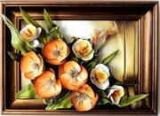 TRÓJWYMIAROWY OBRAZ ZE SKÓRY Z KWIATAMI - K5-10 ART DECO