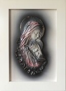 Obraz z płaskorzeźbą Maryji w drewnianej białej ramie - S3-14 ART DECO