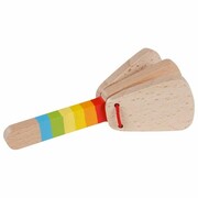 Tęczowy kastaniet z rączką - drewniany instrument dla dziecka Goki