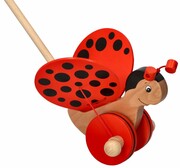 Biedronka do pchania DREWNIANY PCHACZ na kiju Goki