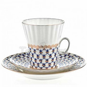 Filiżanka Dmuchawiec Siatka Kobaltowa 180ml z talerzem deserowym Łomonosov 3947T ŁOMONOSOV