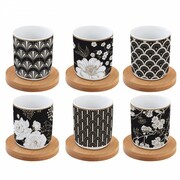 Zestaw czarek z podstawkami akacjowymi czarno - białe wzory Easy Life 880-8665 NUOVA R2S