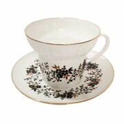 Filiżanka Fala Czarne Kwiatki 150 ml Łomonosov 3957A ŁOMONOSOV