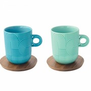 Zestaw 2 kubków niebieskich z akacjową podstawką 350ml Easy Life 880-8644 NUOVA R2S