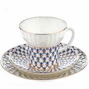 Filiżanka Fala Siatka Kobaltowa 150ml z talerzykiem Łomonosov 3907T ŁOMONOSOV