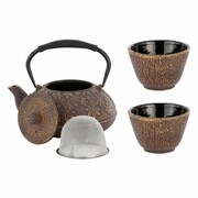 Dzbanek żeliwny 1200ml + 2 czarki 100ml Brązowo-Złoty 15905 English Collection Żeliwo