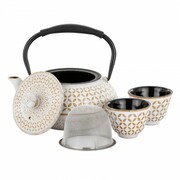 Dzbanek żeliwny 600ml + 2 czarki 100ml Kremowo-Złoty 231-8026 English Collection Żeliwo
