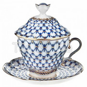 Filiżanka z przykrywką Siatka Kobaltowa 250ml Łomonosov 3906 ŁOMONOSOV