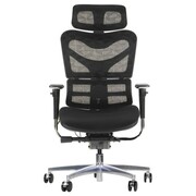 Ergonomiczne krzesło obrotowe/biurowe ErgoNew S7(2) - wysuw siedziska, regulowane oparcie, podłokietniki i zagłówek, siedzisko tkaninowe, podstawa aluminiowa