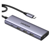 UGREEN Hub USB-C CM511 HDMI 4K 60Hz 3xUSB 3.0 5Gbps PD 100W srebrny UGREEN