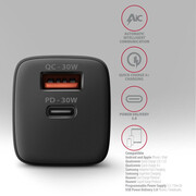 Axagon ACU-PQ30, Sil 30W, 2x port, PD3.0/PPS/QC4+/SFC/AFC/Apple Axagon