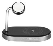 Verbatim Aluminiowa podstawka ładująca 3w1 WCS-02 Qi MFi QC 3.0 USB-A Verbatim