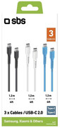 SBS Zestaw 3 kabli USB-C - USB-C SBS czarny, biały, niebieski # SBS