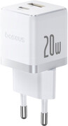Baseus Ładowarka sieciowa Palm Fast Charger USB-A USB-C 20W White Baseus