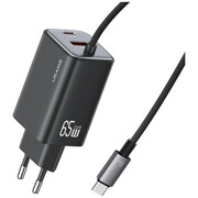 USAMS 65W GaN Fast Charger 1xUSB-C 1xUSB-A /kabel USB-C czarna USAMS