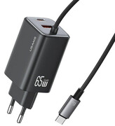 USAMS 65W GaN Fast Charger 1xUSB-C 1xUSB-A /kabel USB-C czarna USAMS