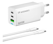 Wozinsky Ładowarka GaN 65W z portami USB 2xUSB-C z kabelm C-C 65W Wozinsky