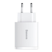 Baseus Ładowarka sieciowa USB-C, 2x USB-A 30W PD QC 3.0 white Baseus