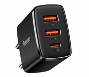 Baseus Ładowarka sieciowa USB-C, 2x USB-A 30W PD QC3.0 black Baseus