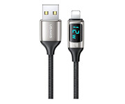 USAMS Kabel pleciony lightning 1,2m LED 2,4A srebrno-czarny USAMS
