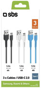 SBS Zestaw 3 kabli USB - USB-C SBS czarny, biały, niebieski # SBS