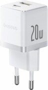 BASEUS Palm Fast Charger 20W USB-C USB-A Moon White BASEUS Palm Fast Charger C U 20W EU Moon White Ładowarka sieciowa BASEUS