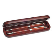 Zestaw piśmienny w drewnianym pudełku, drewniany ołówek i długopis - AXV1115-17