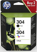 Zestaw tuszy HP 304 / 3JB05AE Czarny + Kolor (Oryginalny) - 2-Pack