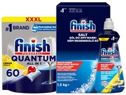 Finish Quantum All in 1 zestaw do zmywarki 3 sztuki - Kapsułki 60 sztuk + Sól 1,5 kg + Nabłyszczacz 400 ml