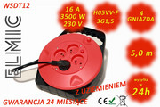 Przedłużacz elektryczny zwijany bębnowy - 5 mb - WS DT 12 / 05 / 1.5 / K - ELMIC czarny / czerwony ELMIC