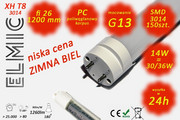 Świetlówka liniowa LED SMD 150 szt. XHT8-3014 fi 26x1200 14W 230V 180st. 6500K Zimna Biel ELMIC mleczna ELMIC
