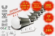 Żarówka LED SMD 5730 XH 6047 3W 230V E27 120st. 3000K Ciepła Biel ELMIC aluminium AMBER mleczna - paczka promocyjna 6 szt. + przedłużacz elektryczny ELMIC