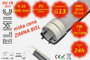 Świetlówka liniowa LED SMD 70 szt. XHT8-3014 fi 26x600 7W 230V 180st. 6500K Zimna Biel ELMIC mleczna ELMIC
