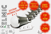 Żarówka LED SMD 5730 XH 6047 5W 230V E27 120st. 3000K Ciepła Biel ELMIC aluminium AMBER mleczna - paczka promocyjna 6 szt. + przedłużacz elektryczny ELMIC
