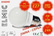 Żarówka LED SMD XH 6040 3W 230V E27 270st. 3000K Ciepła Biel ELMIC KULKA mleczna ELMIC