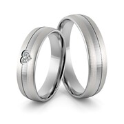 Obrączki ślubne z białego złota niklowego z sercem i brylantami - Au-967