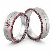 Obrączki srebrne masywne z sercem i rubinami - wzór Ag-510