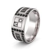 Obrączka srebrna męska z inicjałami i tekstem Veni Vidi Vici - wzór Ag-453